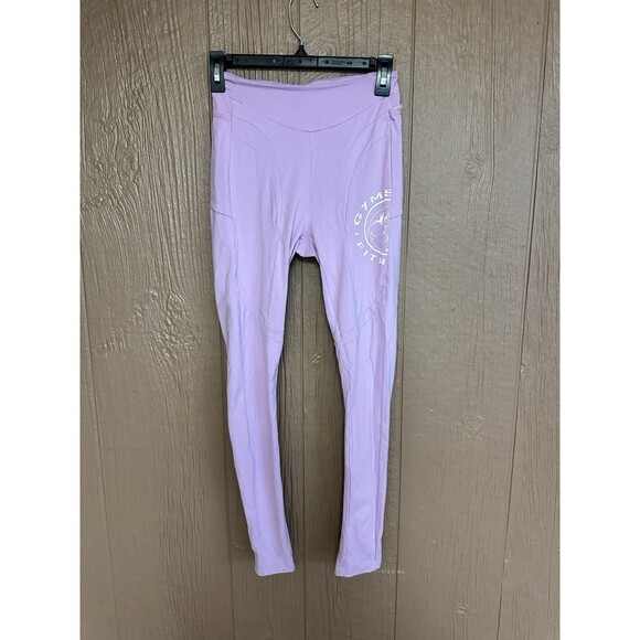 GYMSHARK Legacy Fitness Sz M Women Sport Leggings Purple Stretch Logo Activewear - Picture 1 of 7